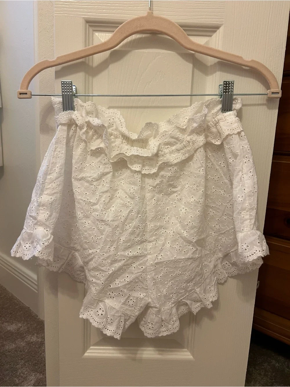 Tularosa White Eyelet Ruffle Shorts - Picture 2 of 3